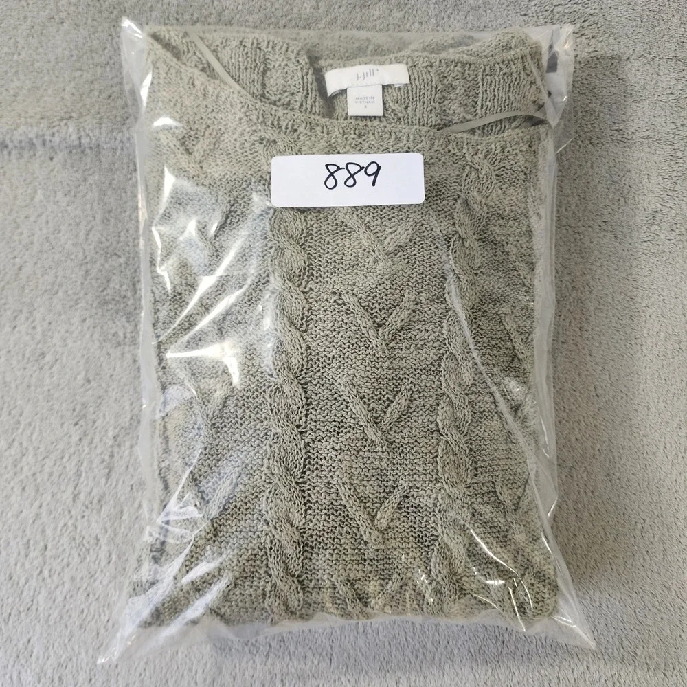 J Jill Sweater Women's Size Small Olive Gray Chunky Cable Knit Tunic Sweater